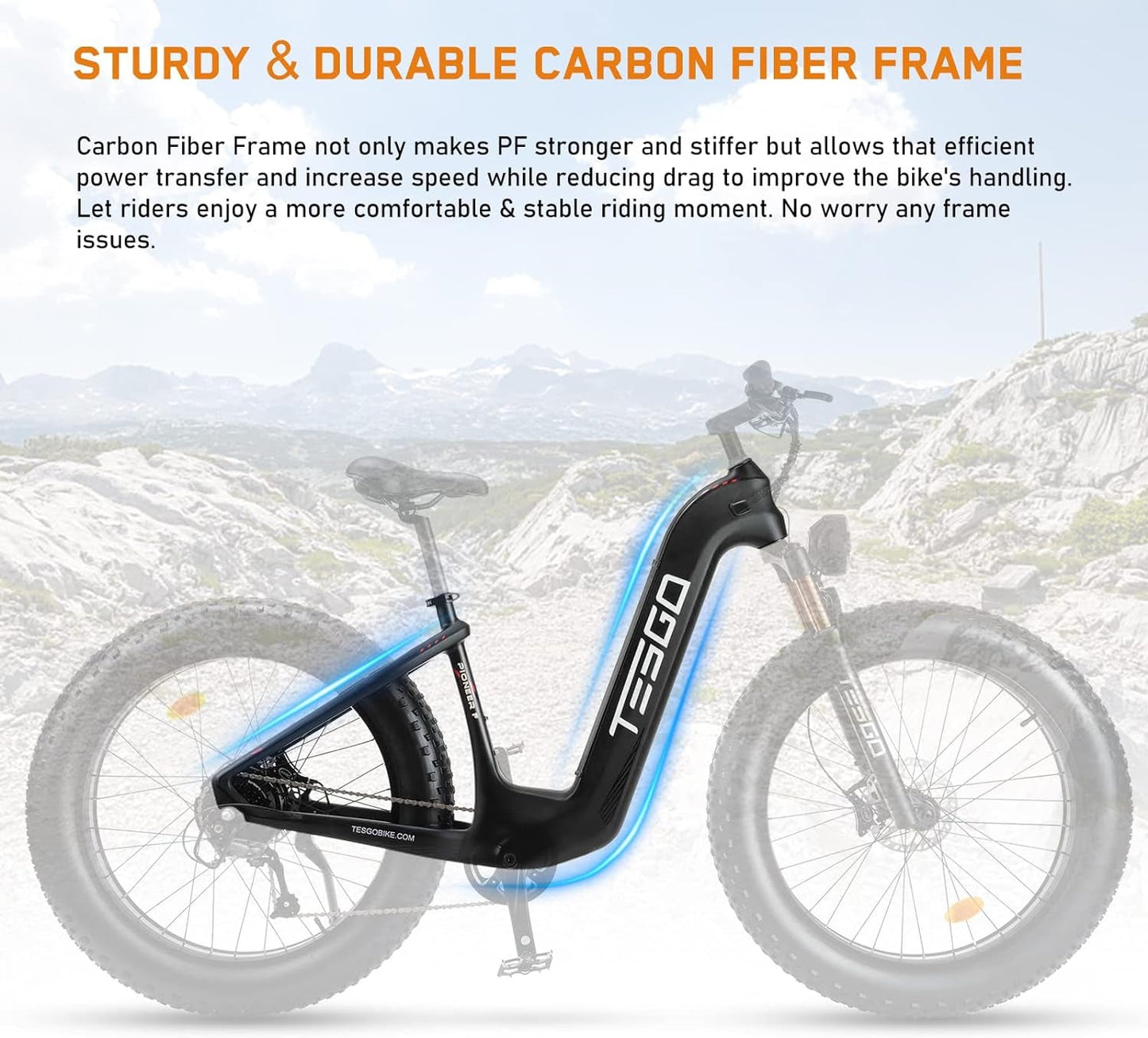 Electric Bike for Adults-20Ah Samsung Removable Battery 1000W Ebike 95NM Fat Tire Ebike 4.8“ Carbon Fiber Electric Mountain Bike with Oil Forks,The