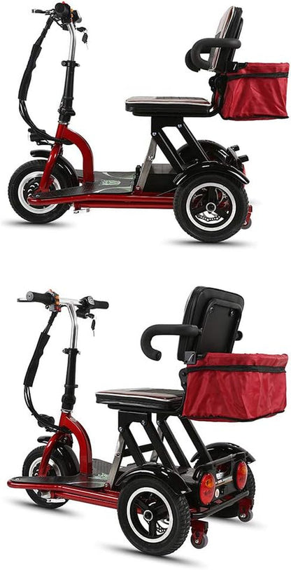 Folding Electric Three-Wheel Mobility Scooter Portable Electric Tricycle Power Scooter for Adults/Elderly/Disabled Long Range Driving and Travel