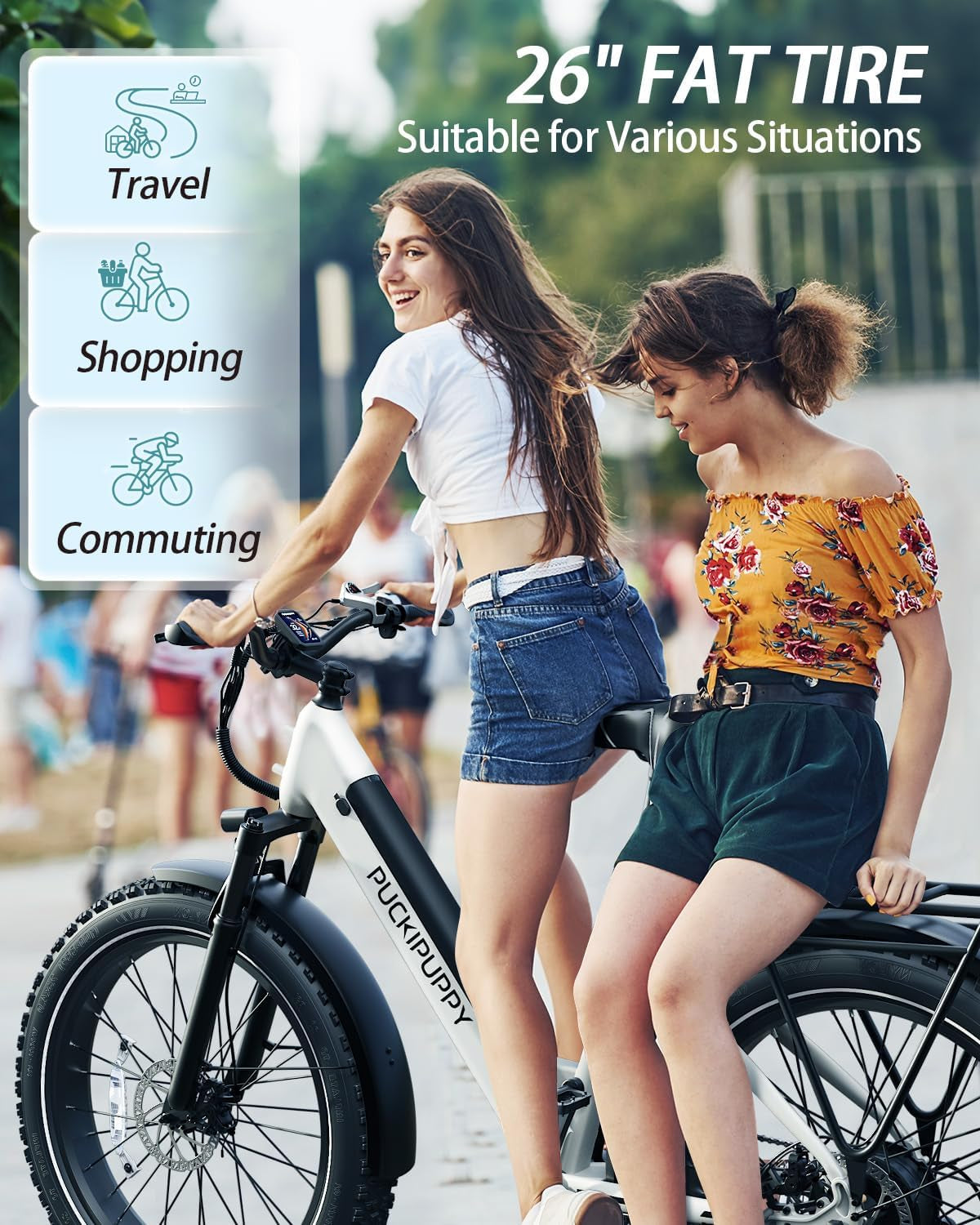Electric Bike for Adults, 30MPH 40Miles Ebike 500W with 15AH Removable Battery, Front and Rear Lamps, Shock Absorption, All Terrain 26”Fat Tires for