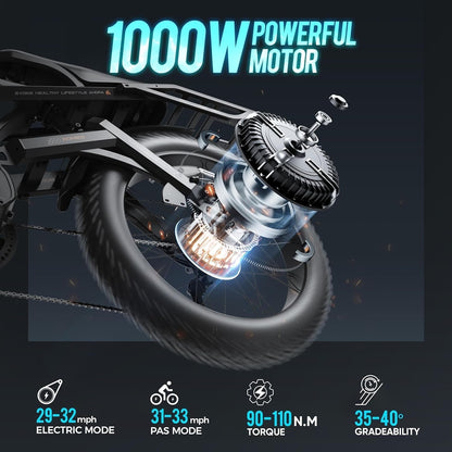 Romeo Electric Bike for Adults,1000W 60Ah 26 "Fat Tire Electric Bike,120+ Miles Long Range Full Suspension Dual Hydraulic Brakes Mountain Bike for