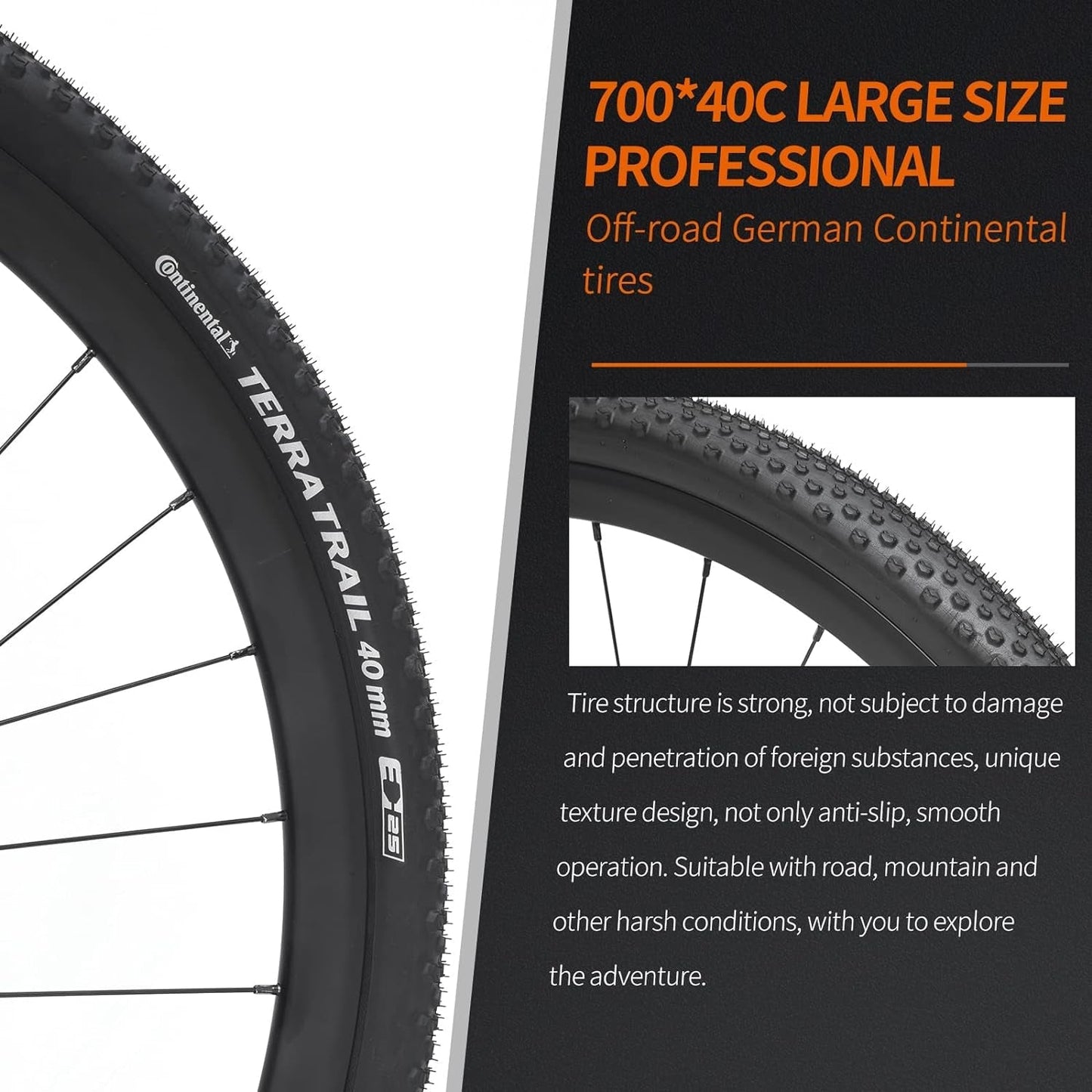 Carbon Gravel Road Bike,T800 Carbon Gravel Dis Brake Bicycle with Professional Adventure Shimano GRX400 20 Speed Groupset and Extra Wide Tires