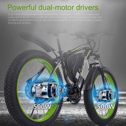 26" Fat Tire Electric Bike GF700,1000W Dual Motor 48V 17.5AH Electric Mountain Bike 31 MPH Dirt Ebike for Adults Shimano 7-Speed 3 Riding Modes