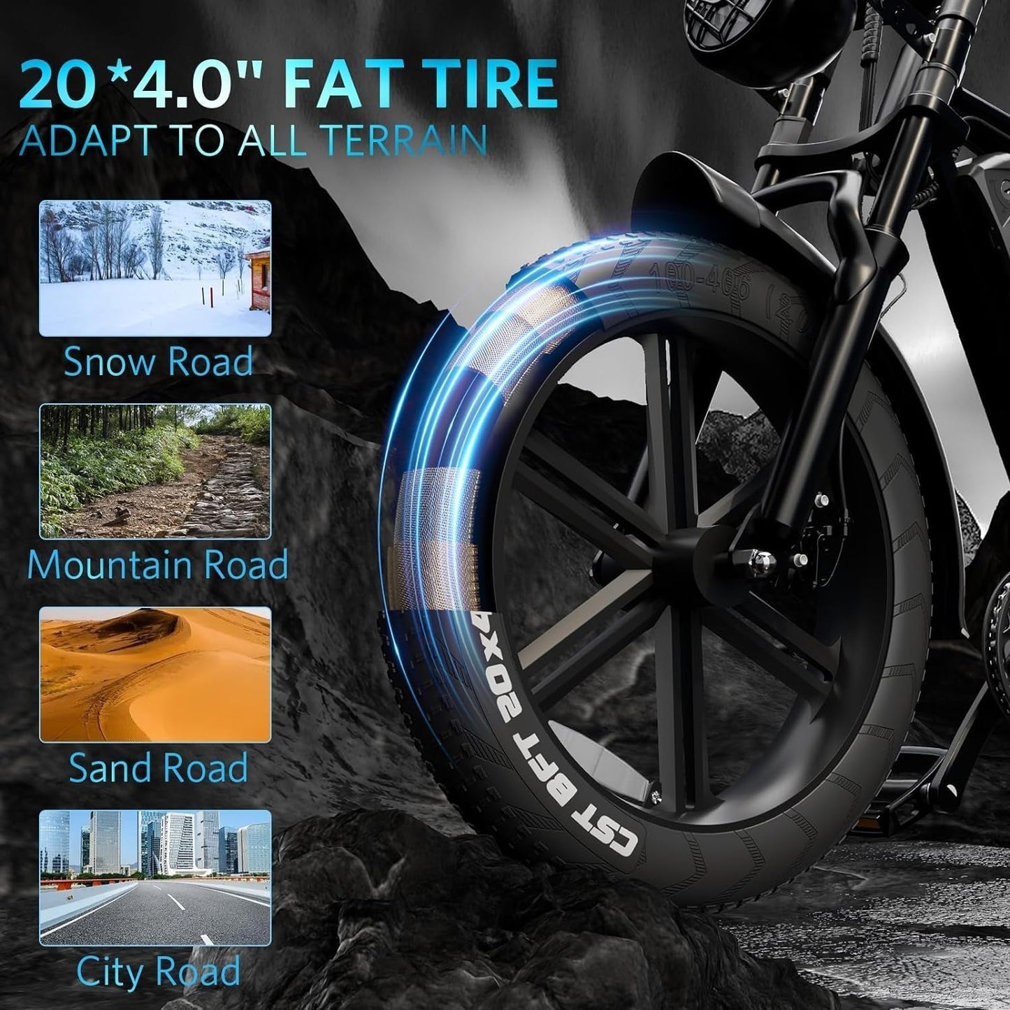 V8 Fat Tire Electric Bike, Electric Mountain Bike with 750W Motor 48V 15Ah Removable Larger Battery, 20'' Fat Tire, 31MPH Max Speed, Shimano 7 Speed,