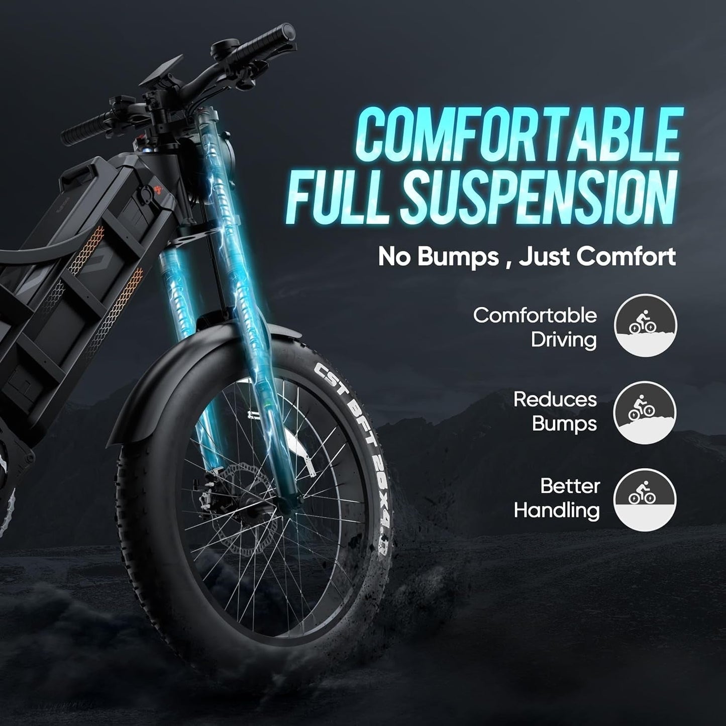 Romeo Electric Bike for Adults,1000W 60Ah 26 ''Fat Tire Electric Bike,120+ Miles Long Range Full Suspension Dual Hydraulic Brakes Mountain Bike for