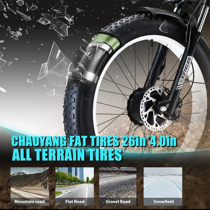 2000W Electric Bike for Adults, 26'' Fat Tire Beach Snow Electric Bicycle Dual Motor 23AH Removable Battery 33MPH Mountain Ebikes