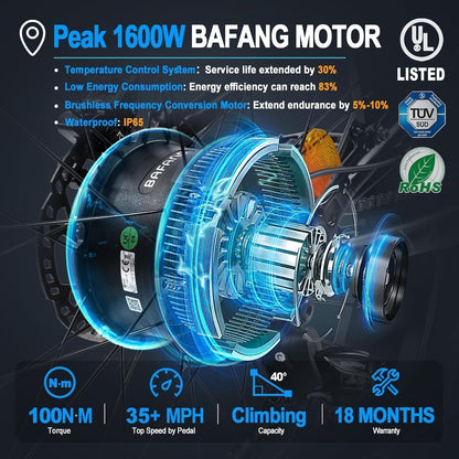 Electric Bike for Adults 1000W BAFANG Motor 48V 20Ah Samsung Cells Battery 26" Fat Tire Full Suspension 35MPH Ebike