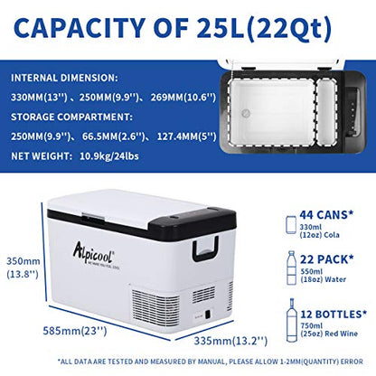 Alpicool K25 25 Liter Portable Car Fridge Freezer 12/24V