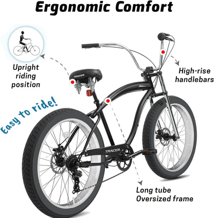 Avalon Beach Cruiser Bike for Adults, 26/29 Inch Wheels, 3.0/4.0 Fat Tire,1/7 Speed, Complete Cruiser Bike.