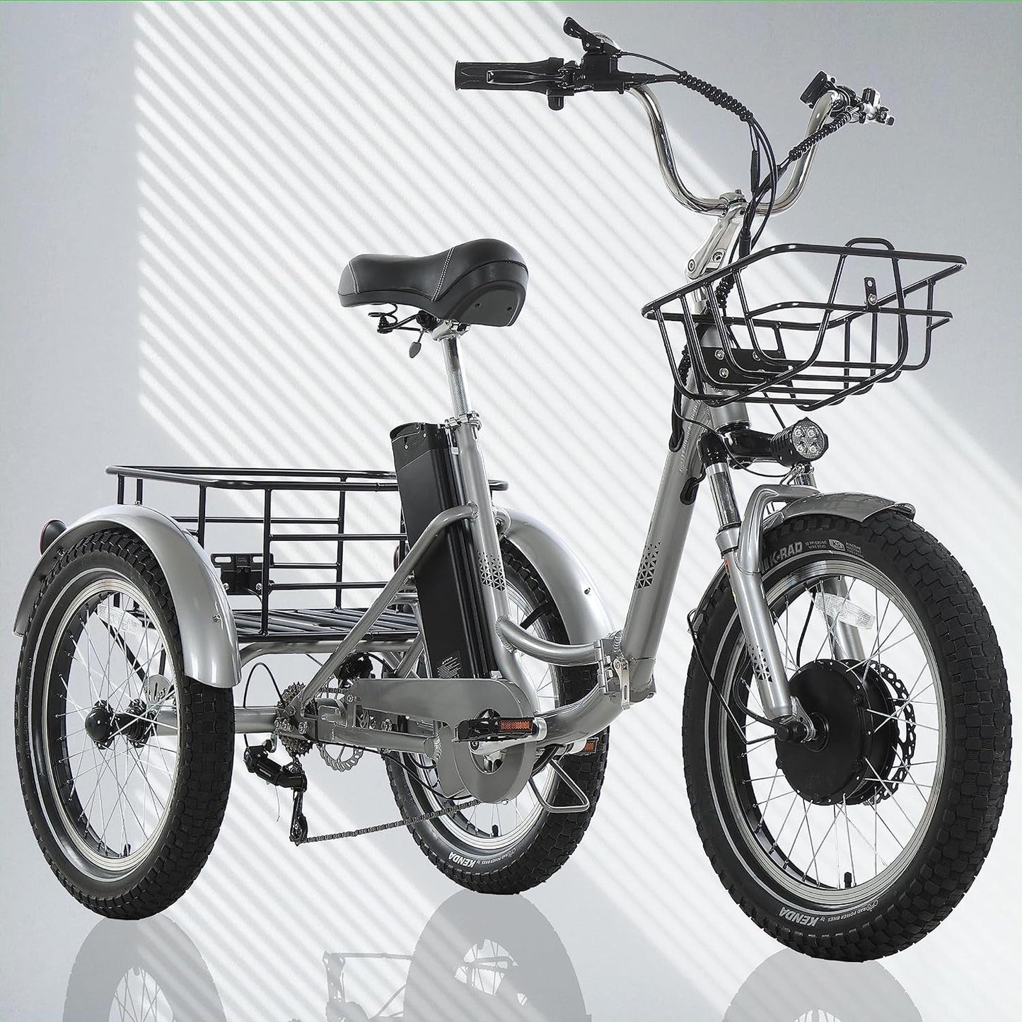 Adult Electric Tricycle 20-Inch Hub Electric Bicycle, 17.5AH Detachable Lithium Battery, 500W 48V Super High Power, Home, Travel, Off-Road, Fast