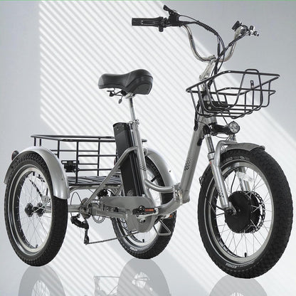 Adult Electric Tricycle 20-Inch Hub Electric Bicycle, 17.5AH Detachable Lithium Battery, 500W 48V Super High Power, Home, Travel, Off-Road, Fast