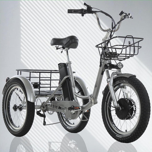 Adult Electric Tricycle 20-Inch Hub Electric Bicycle, 17.5AH Detachable Lithium Battery, 500W 48V Super High Power, Home, Travel, Off-Road, Fast