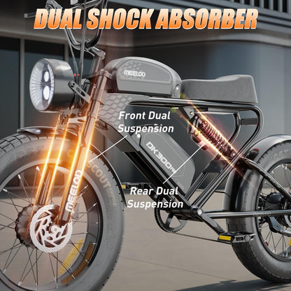 Electric Bike for Adults, 2400W Dual Motor and Dual Battery, 20 × 4.0" Fat Tire Electric Dirt Bike, 35MPH 150Mile Range Ebike for Travel and Commute,