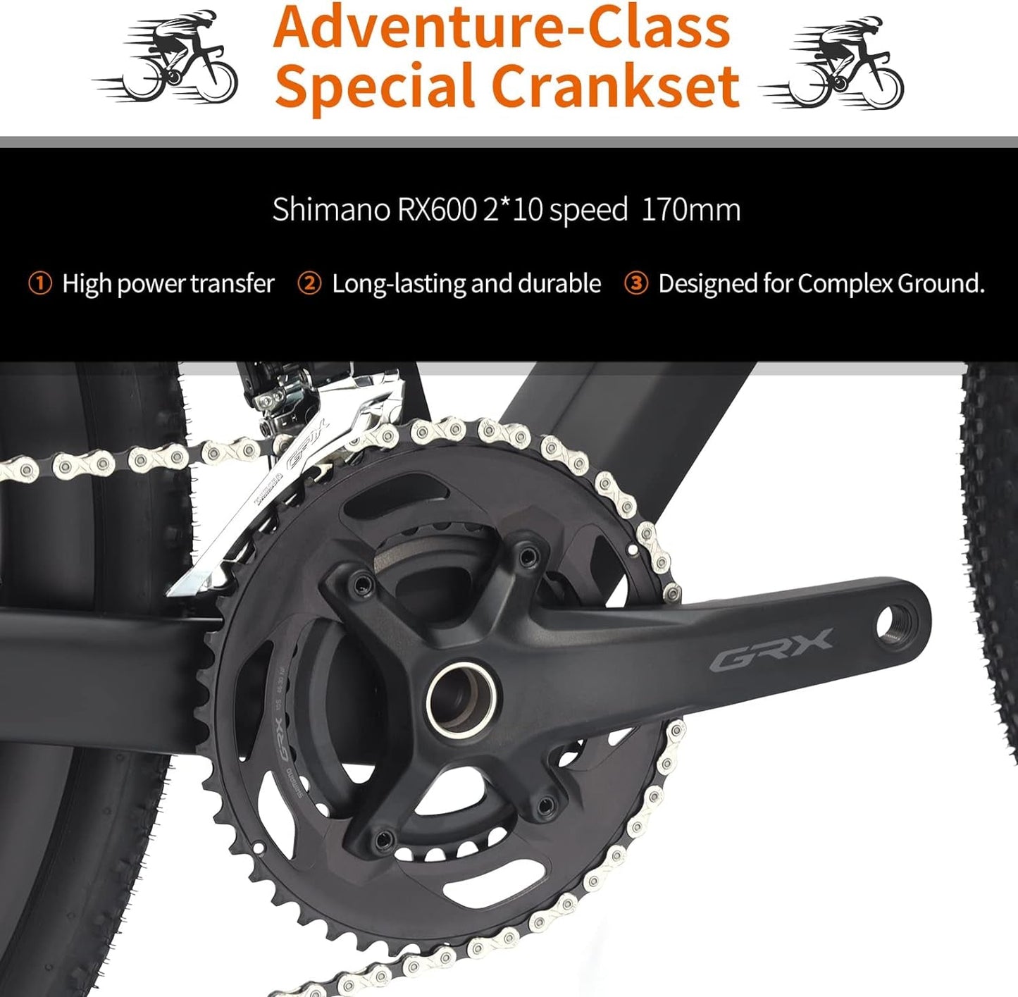 Carbon Gravel Road Bike,T800 Carbon Gravel Dis Brake Bicycle with Professional Adventure Shimano GRX400 20 Speed Groupset and Extra Wide Tires
