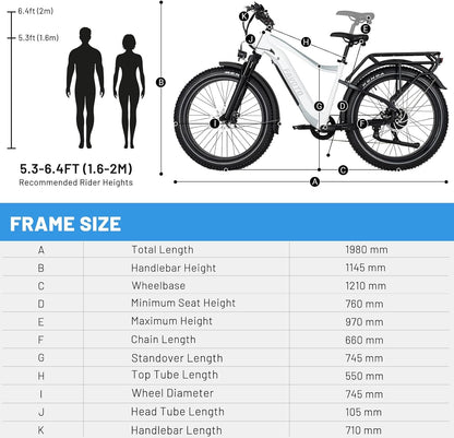 Electric Bike for Adults - Step-Thru 26″ Fat Tire Ebike 48V/14Ah 750W 60Miles Range 20Mph Off-Road Class2 Electric Bicycle | 5 PAS 7 Speed LCD Display