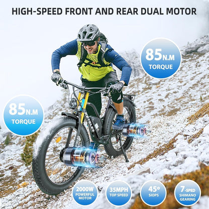 KETELES Electric-Bike - Upgrade Original Design Dual-Motor 2000W-Ebike-Adults-Men 26" Fat Tire Electric-Bicycles 48V 23AH Removable Battery, 35 MPH,