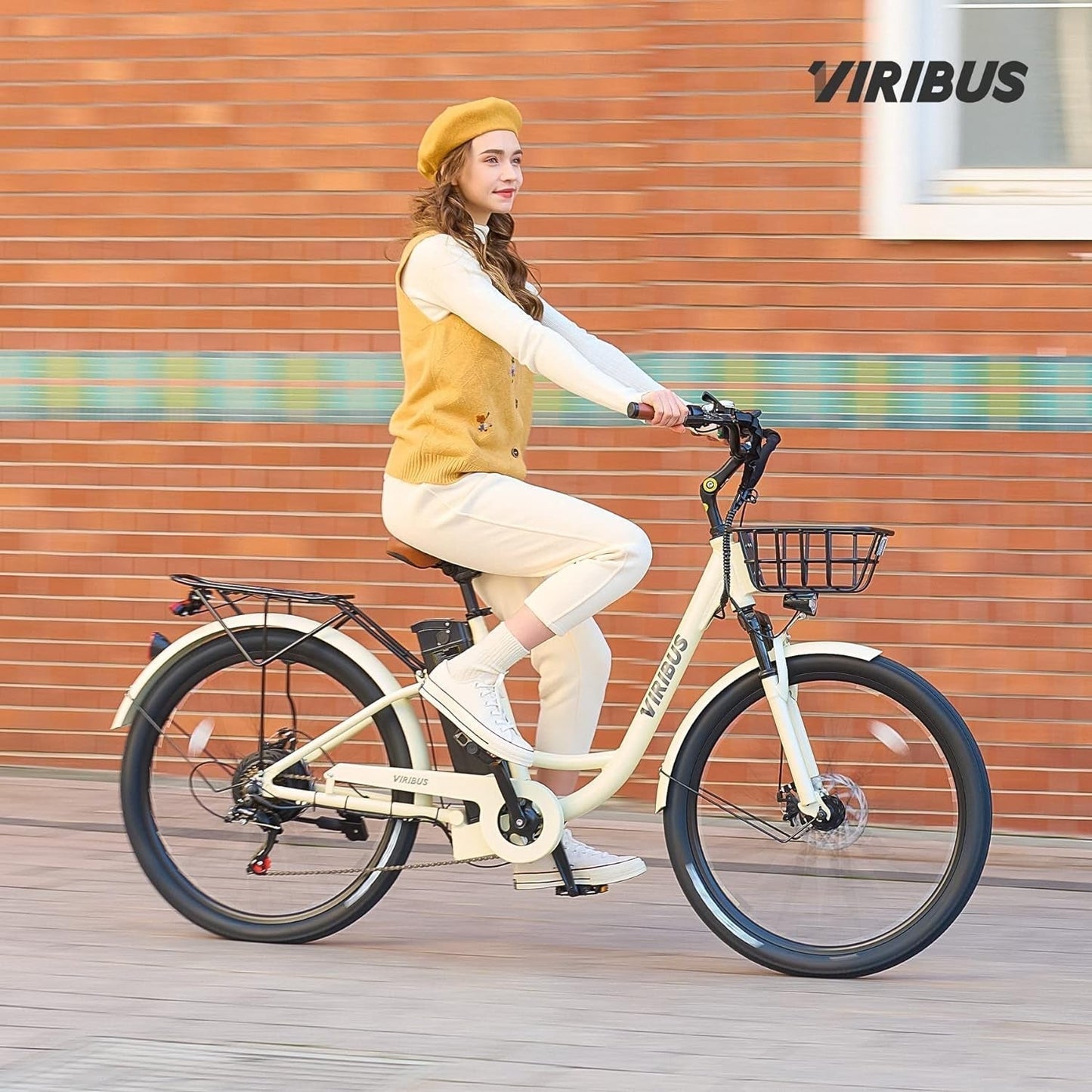 Electric Bike for Adults, 25 Mph Ebikes for Adults with Basket, 350W/500W Electric Cruiser Bikes for Women 7 Speed, Adult Electric Bicycle with