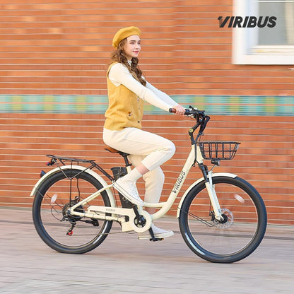 Electric Bike for Adults, 25 Mph Ebikes for Adults with Basket, 350W/500W Electric Cruiser Bikes for Women 7 Speed, Adult Electric Bicycle with