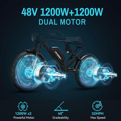 MEELOD Electric Bike Fat Tire Electric Bike Equipped with 1200W/2400W Dual Motor/Single Motor and 48V/40Ah or 48V/30Ah Dual Batteries 35Mph Electric