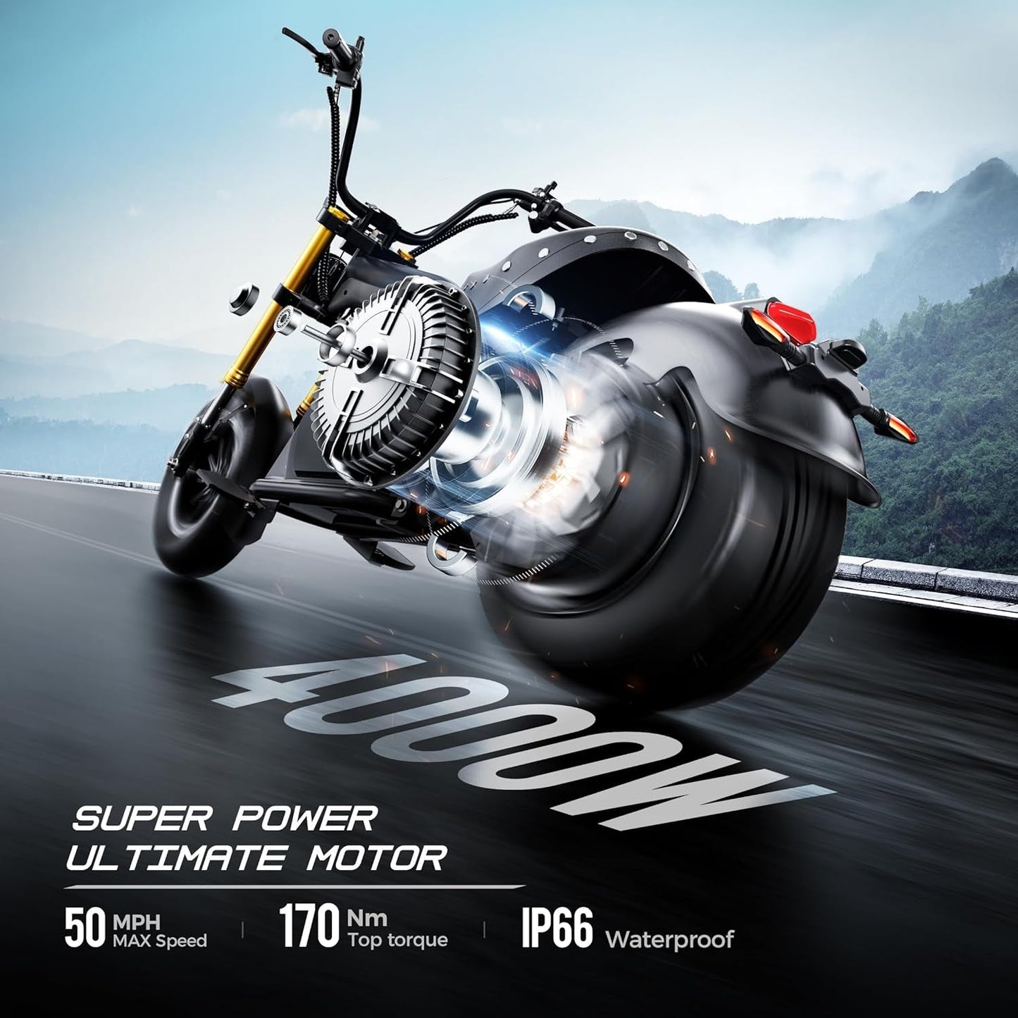 4000W M8S Electric Motorcycle for Adults,50 MPH 72V 35Ah Lithium Battery 70 Miles Long Range, Full Suspension Dual Hydraulic Brakes,Ip6 Color LCD
