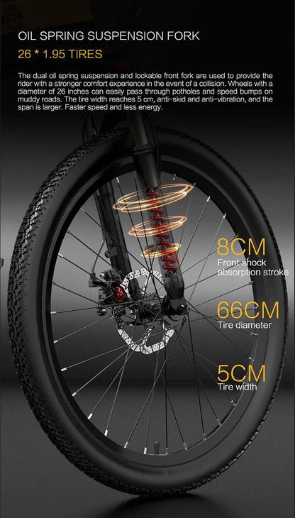 Electric Bike X500Pro for Adults, Foldable 26" X 1.95 Rubber Tire Electric Bicycle, 500W Motor 48V 10.4Ah Removable Battery, 20MPH Electric Mountain