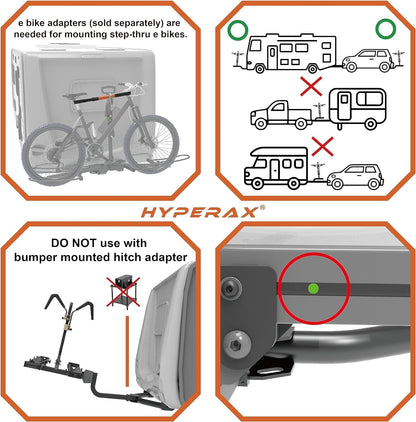Volt RV 4X - Hitch Mounted 4 Bike Rack Carrier for RV, Camper, Trailer,Motorhome, Toad with 2" Class 3 or Higher Hitch Fits up to 2X75Lb E Bike
