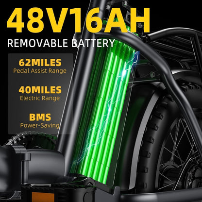 F7 Electric Bike for Adults,750W(Peak1000) Motor, 48V 16Ah Battery, 30Mph Folding Ebike, Step-Thru Frame, 20" Fat Tires,Perfect for Commuting,