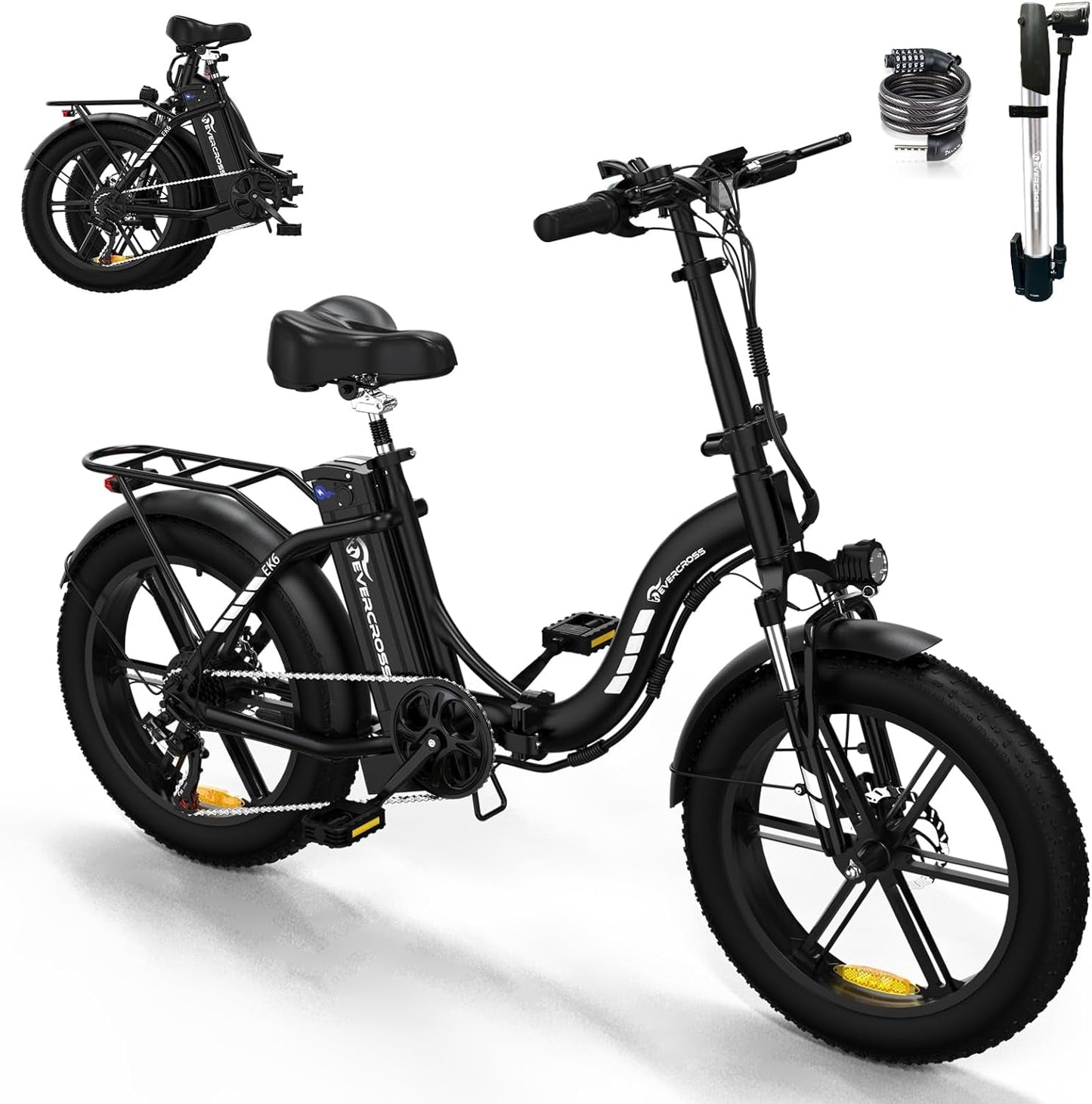 EK6 Electric Bike 20" X 4.0 Fat Tire Foldable Electric Bicycle with 48V 15Ah Removable Battery, 750W Commute Beach Step-Thru Ebike for Adults, Dual