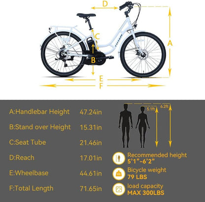 Powered by Panasonic Electric Bike for Adults 26'', Urban Electric Bicycle with 250W Removable Panasonic 25.2V 16Ah Lithium Battery, City Electric