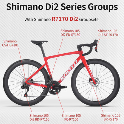 Carbon Road Bike Lightweight 24 Speed Electric Shifting Road Bicycle with Shimano Di2 7170 Groupset T1000 Full Carbon Frame & Fork with Disc Brake