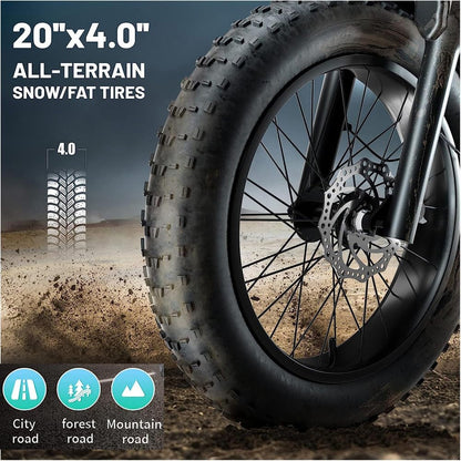 2000W Dual Motor Electric Bike for 2 Adults, 30 MPH Fat Tire AWD Ebike, 48V 18AH Mountain E Bikes, Two People E-Bike for Hunting, Adult Electric