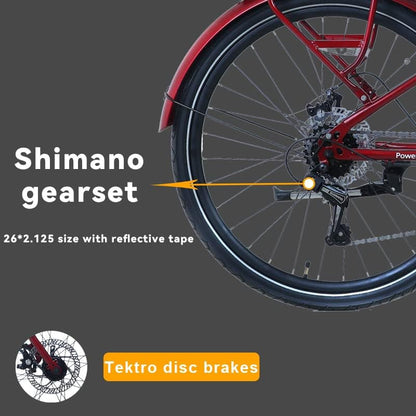 Powered by Panasonic Electric Bike for Adults 26'', Urban Electric Bicycle with 250W Removable Panasonic 25.2V 16Ah Lithium Battery, City Electric