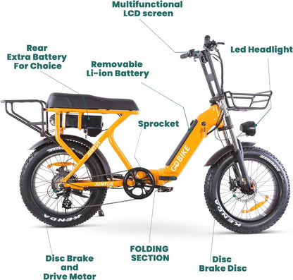 Electric Bike, Foldable Electric Bike for Adults, Moped Style 20"X4" Fat Tire Electric Bike, Dual Removable Battery, up to 110 Miles Long Range