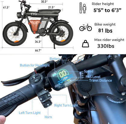 Cool Electric Bike for Adults, 1200W Fat Tire Ebike, up to 32.5MPH Electric Bicycle 48V/20Ah Removable Battery, 20 Inch E Bike Adult Electric
