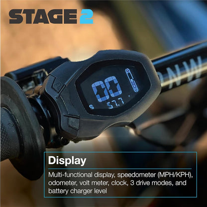 Stage2, M1 Electric Dirt Bike E Moto, 6000W (Peak) Brushless Motor, UL 2272 Compliant 60V Lithium Battery and Electrical System, up to 47 MPH, 3 Speed