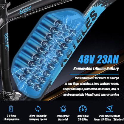 Electric Bike for Adults, 2000W 35MPH Electric Bicycle AWD Dual Motor Electric Mountain Bike 26" Fat Tire Ebike with 48V 23AH Removable Battery,