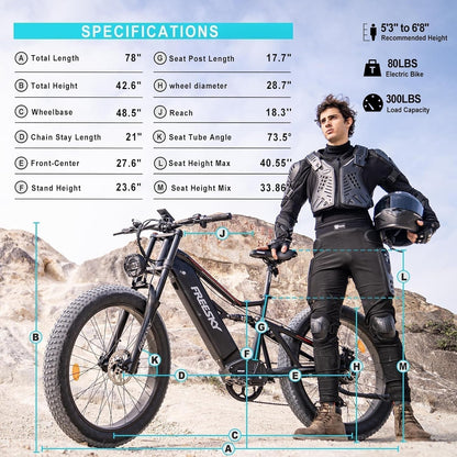 Electric Bike for Adults 1000W BAFANG Motor 48V 20Ah Samsung Cells Battery 26" Fat Tire Full Suspension 35MPH Ebike
