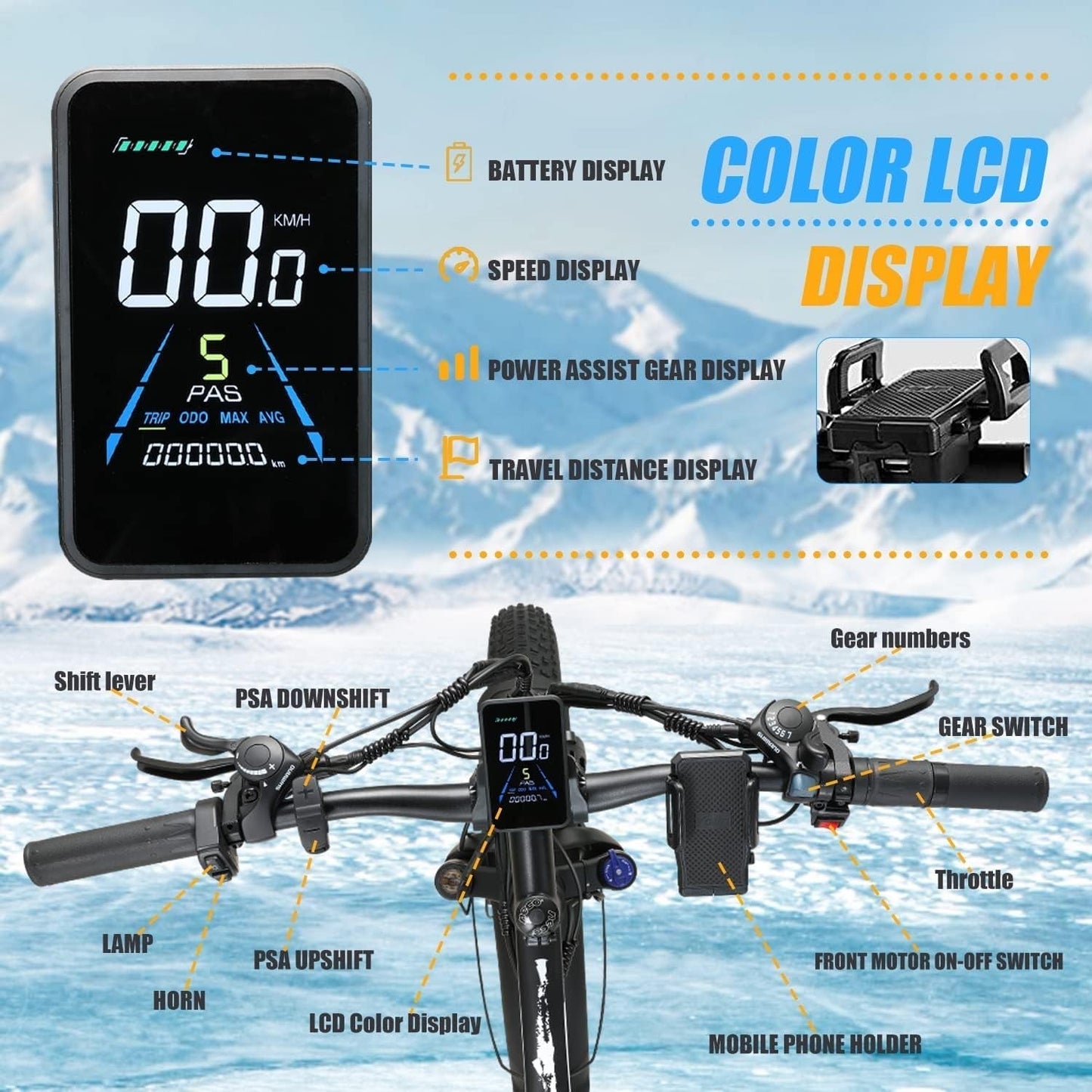 1000W/2000W Electric Bike for Adults Electric Bicycle Electric Mountain Bike with 48V 17.5AH/23AH Removable Battery 26" Fat Tire Ebike 21-Speed Gears