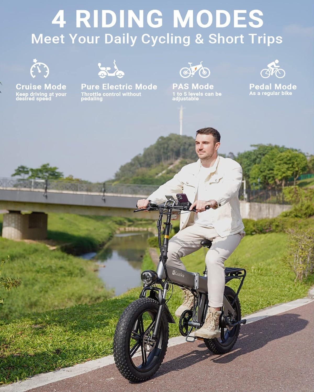 Electric Bike for Adults 1130W Peak BAFABG Motor 30MPH 48V 15AH Battery 60Miles Range Folding E Bikes for Adults Electric Bicycle 20 Inch Fat Tire