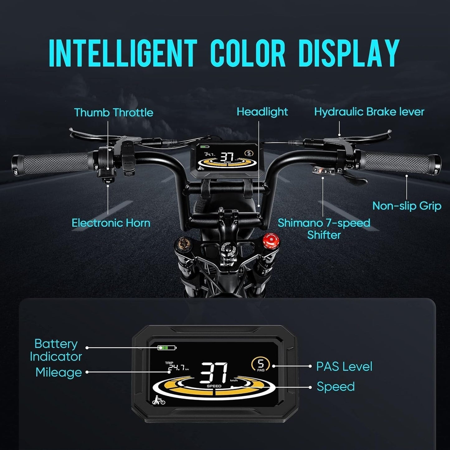 1000W/1200W/2000W Electric Bike,30/34/37Mph Electric Bike for Adults with 18Ah/36Ah Battery, 20 Inch Fat Tire Electric Dirt Bike with Full Suspension
