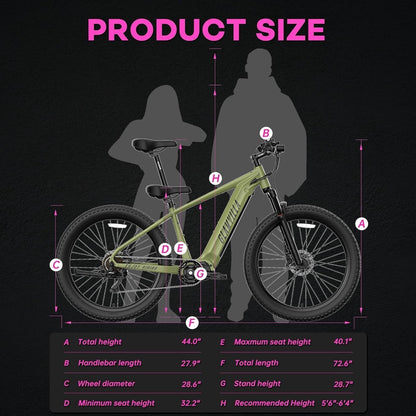 Electric Bike for Adults 250W Mid Drive Electric Bike Fat Tire 27.5" with 720Wh Removable Battery, up to 20MPH, Shimano 9 Speed and Front Fork