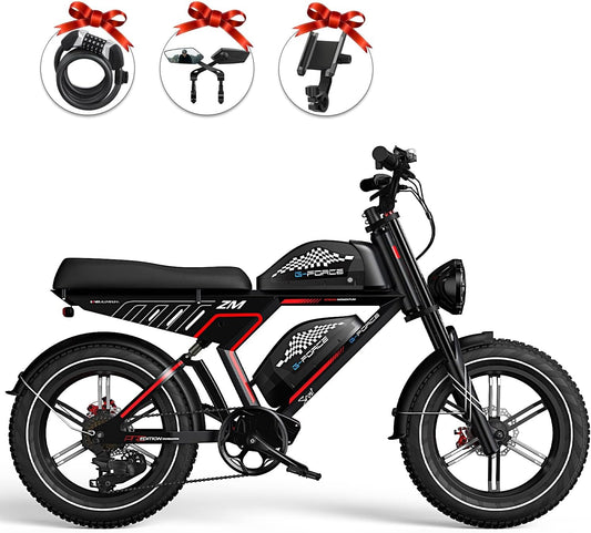ZM Electric Bike with 750W Motor,20" X 4" Fat Tires Electric Bicycle for Adults with 48V 40Ah/20Ah Removable Battery 28 MPH Shimano 7 Speed System,