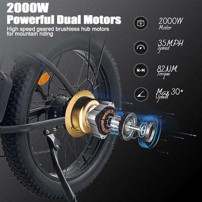 SMLRO V3 Dual Motors MTB with Rear Shock Absorber, 22.4AH 2000W 26" Fat Tire Electric Bike 35MPH, Mountain E-Bike Suspension Electric Bicycle Ebikes