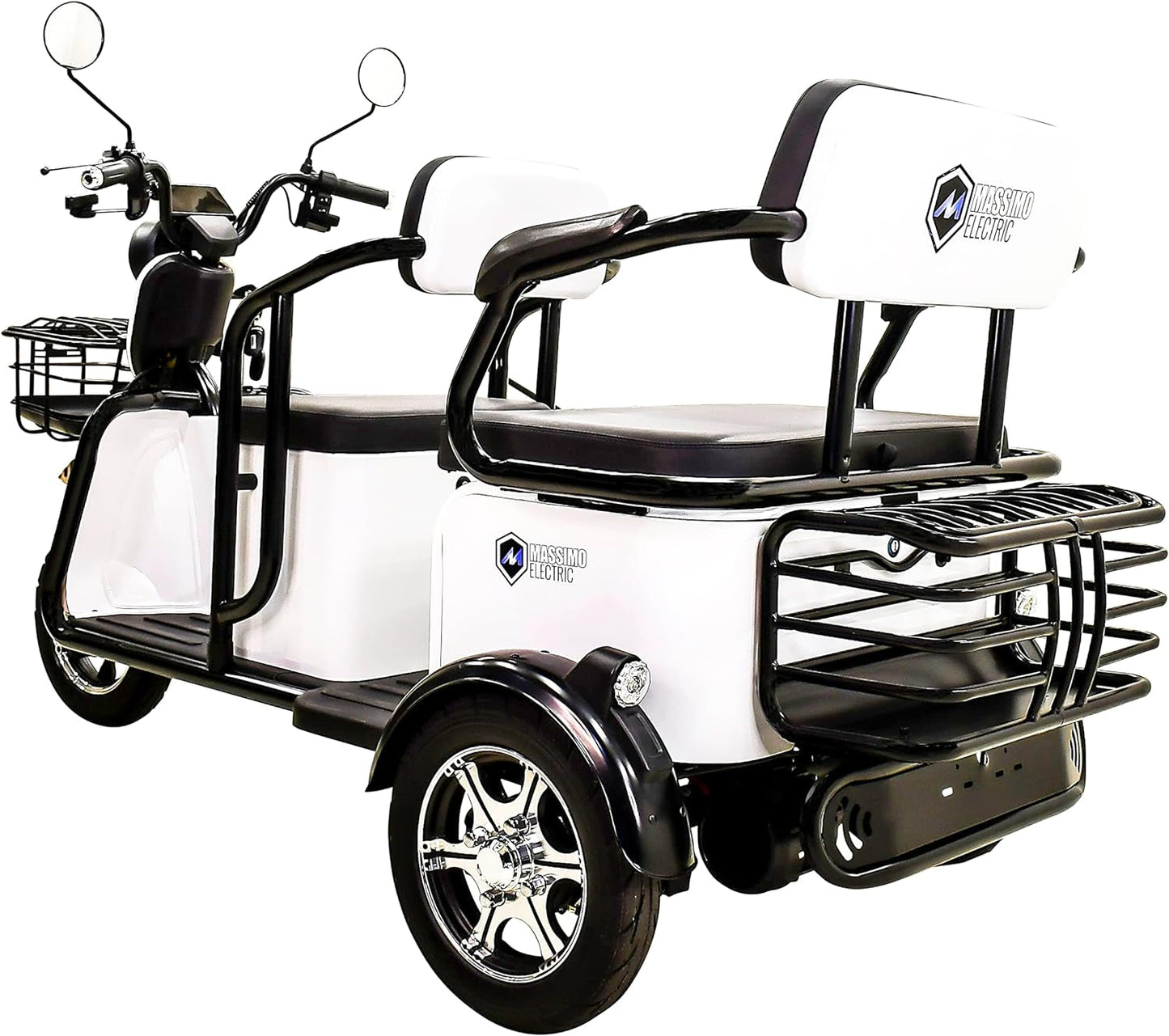 Tricycle, E-Trike 3 Wheels Electric Bike, MGC 800W Hub Motor 17 Mph Front and Back Backseat, 3 Passengers with Front and Back Storage (White)