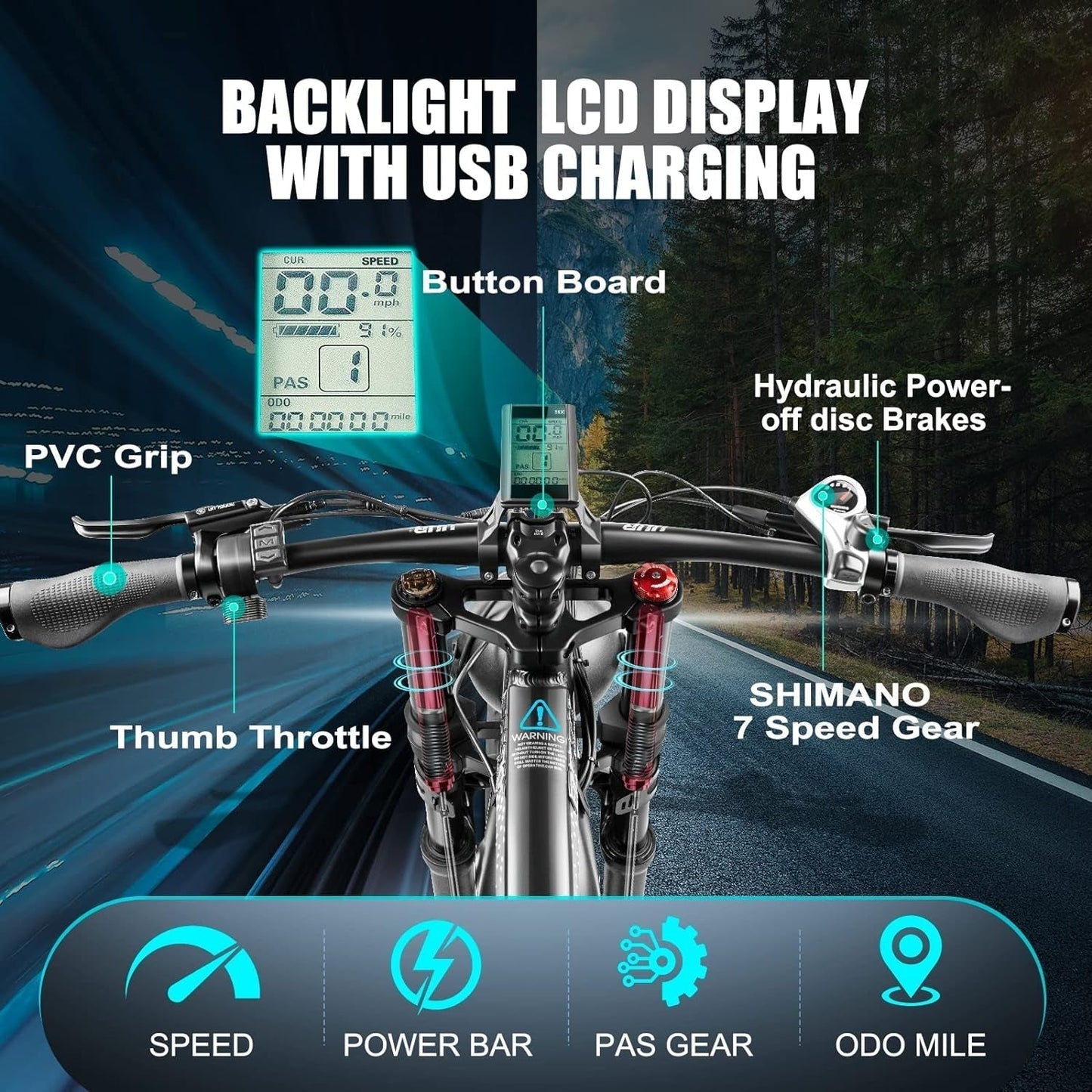 Electric Bike,750W 32 MPH Electric Mountain Bike for Adults, 26" Fat Tire Electric Bicycle with 48V 15Ah Removable Internal Lithium-Ion, Shimano 7
