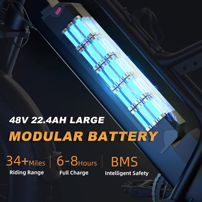 Electric Bike,2000W Dual Brushless Motor, 48V/22.4Ah Removeable Battery Ebike,Front/Rear Turn Signal,Rearview Mirror and 7 Gear Electric Bicycle