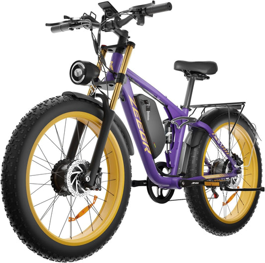 Fat Tire Electric Bike 2000W Ebike for Adults, 48V 22.4AH Battery Dual Motor 26" Full Suspension Electric Bicycles 35MPH AWD Mountain E Bike Hydraulic