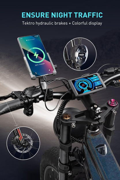 T7 Electric Bike for Adults Fat Tire Ebike 750W BAFANG Motor 20AH Removable Sam-Sung Battery 26 Inch Mountain 28MPH Electric Bicycle Full Suspension