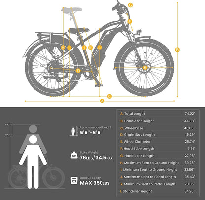 Cruiser/Cruiser Pro 26'' Fat Tire Electric Bike for Adults 750W Electric Bike 15Ah/20Ah Large Battery 52V E Bike 7-Speed up to 28 Mph UL Certified