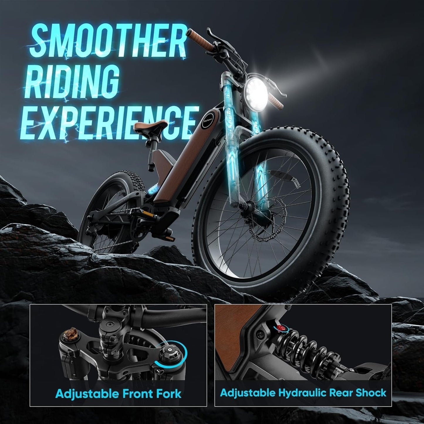 Electric Bike for Adults 750W Motor 16Ah/20Ah Battery [Unibody Magnesium Frame] E Mountain Bike Full Suspension 24" Fat Tire Ebike 28Mph Long Range