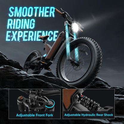 Electric Bike for Adults 750W Motor 16Ah/20Ah Battery [Unibody Magnesium Frame] E Mountain Bike Full Suspension 24" Fat Tire Ebike 28Mph Long Range